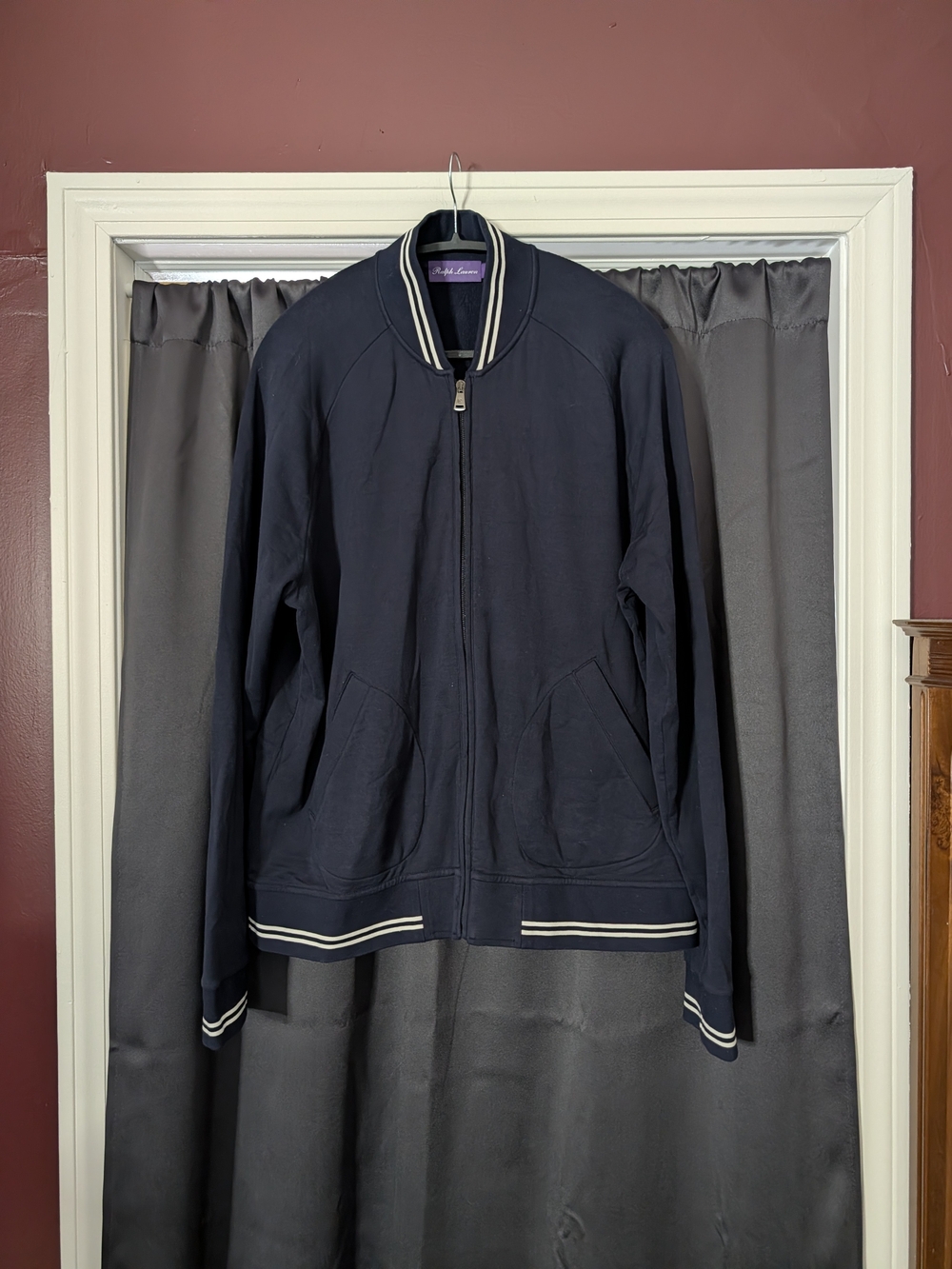 Ralph Lauren Purple Label Navy Zip-up Baseball Bomber Jacket RL Monogram L